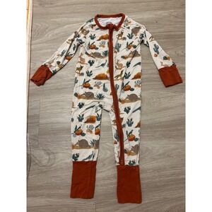Emerson and Friends Desert Bamboo Zippy Pajamas 18-24M Orange Cacti Armadillo